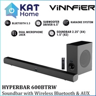 VINNFIER HYPERBAR 600BTRW PEMBESAR SUARA SOUNDBAR WITH 6.5" WIRELESS SUBWOOFER KARAOKE BLUETOOTH TV 