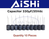 330uF 35V คาปาซิเตอร์ 330uF 35V 330uf/35V Capacitor 330uf 35v (ขนาด 10x13มม) 1 ชุด มีจำนวน 10 ชิ้น ย
