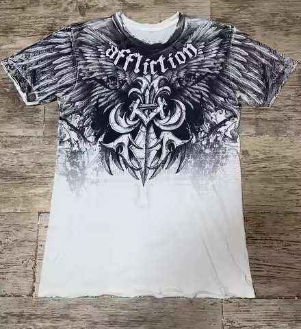Y2K Affliction White T shirts for Men Originate High Street Trend Couple Shirt Retro American Haraju