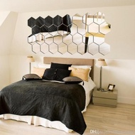 7pcs Hexagon Mirror Wall Sticker Mirror Decals Self-Adhesive Wallpaper S