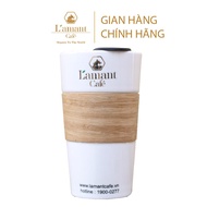Ly Sứ Ốp Gỗ Lamant Café Có Nắp Đậy 500ml - Ly Sứ Cao Cấp