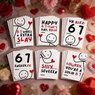 24PCS Valentine's Day 67 Theme Greeting Cards (6 Designs) - Trendy 'Rizz/Slay' Stick Figure Pun Note