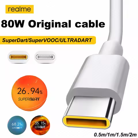 Realme Cable Original 80W 65W 33W Usb Type C Super Dart Vooc Charger Wire Realme Gt NEO 3T 3 2 Pro C