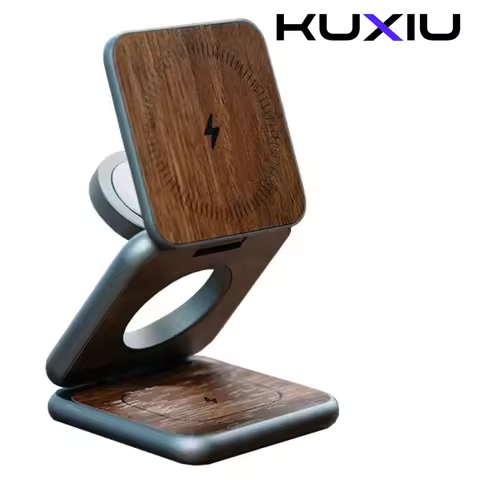 KUXIU X40 PRO Wood Grain 3 in 1 Magnetic Wireless Charging Station for iPhone 16 15 14 13 12 Series,