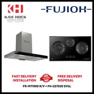 FUJIOH FR-MT1990 R/V 900MM CHIMNEY HOOD WITH GLASS PANEL (GLASS BLACK) + FH-GS7030 SVGL BLACK GLASS GAS HOB