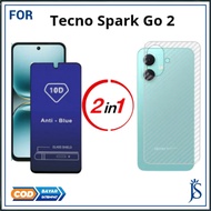 Tecno Spark Go 2 2-in-1 tempered glass package~garskin carbon 3D anti-fungal