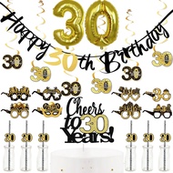 30th Birthday Party Black Gold Banner Balloon Spiral Hangings Men Women 30th Black Gold Party Cake T