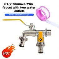 G1/2 (20mm/0.79inch) 1 Inlet 2 Outlet Garden Faucet, Zinc Alloy Dual-Nozzle Faucet, Cold & Freeze Re