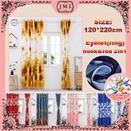 3D Printed Langsir Semi Blackout Curtains Ring/Hook&amp;Rod 2in1 Type Simple Shading Living Room Bedroom Balcony Curtain