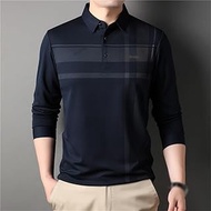 MMLLZEL Striped Polo Shirt For Men Soft Long Sleeve T-shirt Business Casual Tops T-Shirt (Color : D, Size : L code)