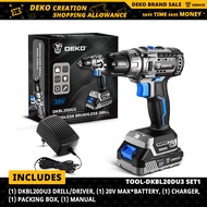 DEKO 20V Brushless Drill 42N.M Electric Screwdriver18+1 Torque Settings2-Speeds3/8" Keyless Chuck Po