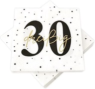 20 Napkins for 30th Birthday 33 x 33 cm White Black Gold