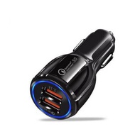 DDS - QC3.0快充車載充電器汽車保齡球雙USB車充6A光環多功能車載充電頭（QC3.0 快充-裸機+透明薄膜袋）#DDS