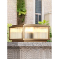 Solar pillar lamp, all-copper outdoor courtyard lamp, simple waterproof villa wall lamp, pillar lamp