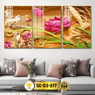 Wall Decor Painting Set of 3 Lotus Flowers and Carp Mirrored TRUTH AND BEAUTY, Housewarming Gift, Li