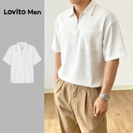Lovito Men Casual Polo Shirt Zipper Pocket Spring/summer White Polo Shirt for Men L163ED032 Lovito M