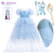 Frozen 2 Elsa Princess Cosplay Costume Baby Toddler Dress for Kids Girl Ball Gown Wig Crown Wand Kids Clothes 3-10 Years Fantasy Party Set Outfit