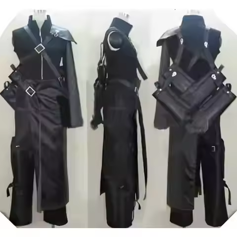 Game Fantasy VII FF7 Cloud Strife Cosplay BLACK Leather Costume Custom Made