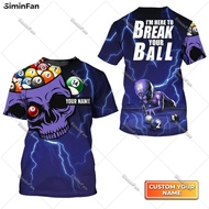 Custom Name Billiard Pool 8 Ball 3D All Over Printed Men Tshirt Male Summer Round Neck Tee Female To