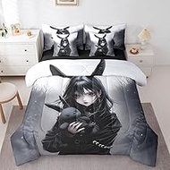 Anime Comforter Set 7 Pieces 3D Japanese Girl Bedding Set Twin,Anime Gifts Sheet Set for Girls,Gothi