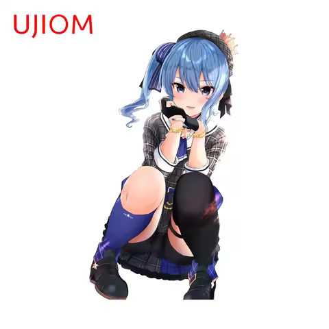 UJIOM Hoshimachi Suisei Checkered Skirt Wall Sticker Hololive Girl Squatting Position Raising Chin D