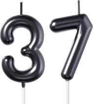 2.35 Inch Black 37 & 73 Birthday Candles, Number 37th & 73rd Cake Topper for Men Women Birthday Part