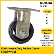 KOHL Caster Heavy Duty Rubber Caster Mold on Cast Iron (Swivel Fixed Swivel w/ Brake Fixed w/ Brake 