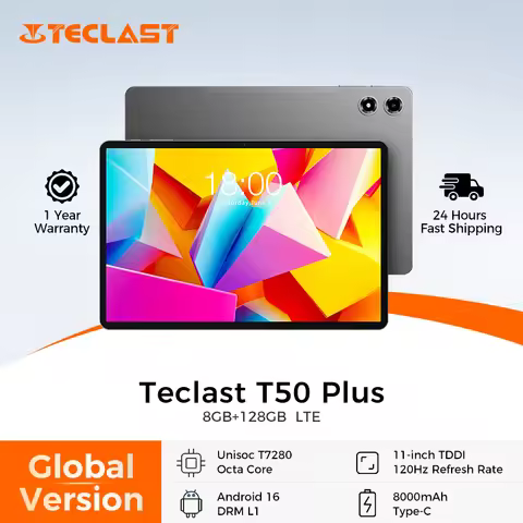 Teclast T50 Plus 11" 120Hz FHD Display UNISOC T7280 8GB 128GB Android 16 Tablets 8000mAh Battery 4G