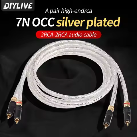 DIYLIVE Hi-End 7N OCC Cable De Audio 2RCA Chapado En Plata Cable De Audio HIFI 2RCA a 2RCA Con Cable