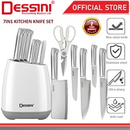 DESSINI ITALY 7 PCS Stainless Steel Kitchen Knife Cleaver Scissor Cutting Storage Holder Cutlery Org