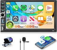 Hodozzy 8 Core 6G + 128G Android Car Radio 2 DIN with Wireless Carplay Android Car, 7 Inch IPS Touch