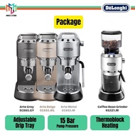Delonghi EC885 Dedica Arte Manual Espresso Machine (Arte Grey/Metal/Beige)+Dedica Conical Burr Coffe