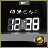 UNI+ Modern Digital 3D LED Clock12/24 Hour Display USB Jam Dinding USB Wall Alarm Snooze Cable Jam M