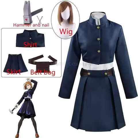 Anime JJK Kugisaki Nobara Cosplay Costume Kugisaki Nobara Wig Hammer Women Suit Outfit Uniform Bag B