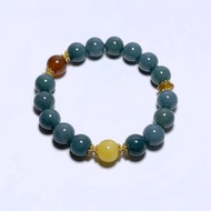 天然原礦 藍水翡翠 9.8 mm 蜜蠟 澄石榴 黃碧璽 手鍊