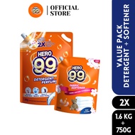 HERO 99 DETERGENT PERFUME 1.6KG + FABRIC SOFTENER 750G | REFILL PACK | LONG LASTING PERFUME