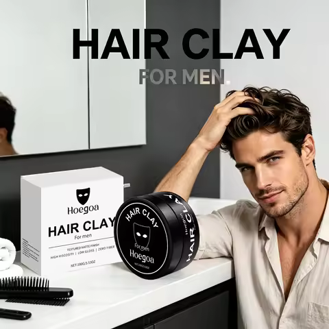 Hoegoa Men's Hair Clay Strong Hold Long Lasting Fluffy Easy Wash Non Sticky Natural Matte Finish Tex