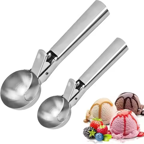 2Pcs Stainless Steel Dual-purpose Ice Cream Scoop Ice Cream Scooper Multifunctional Fruit Scoop Kitc