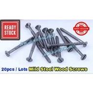 (20pcs / Lots) Mild Steel Wood Screws With Countersunk Head / Self Tapping Screw / Skru Kayu/ Skru Anse pintu Tingkap ✅