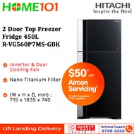 Hitachi 2 Door Top Freezer Fridge 450L R-VG560P7MS