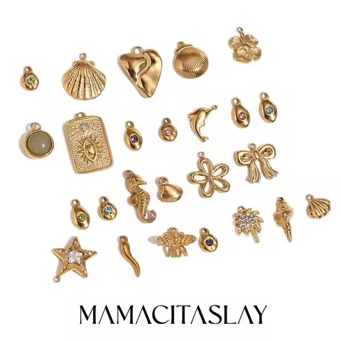 MamacitaSlay Lovely Scallop Dolphin Sparkling Coconut Tree Heart Bow Flower Charms For Jewelry Makin