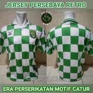LOKAL HIJAU PERSEBAYA CHASSIS JERSEY 1998 GREEN WHITE SQUARE FBT ERA LOCAL RETRO PRINTING