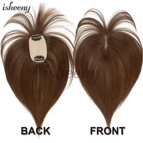 Isheeny 8-14 Inch Real Natural Human Hair Topper Extensions 5x9cm Base Net Natural Scalp Top to Hide