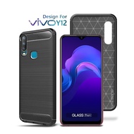 premium carbon case vivo y12 black - soft case glass pro