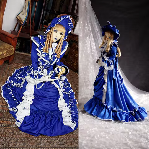 fondcosplay Visual J-rock Outfit blue satin Dress Gothic Punk Cosplay Costume CD/TV[CK1185]