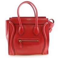 二手CELINE Luggage Micro Shopper 手提包，皮革，義大利製造，紅色，A5 尺寸，拉鍊，女士款式。