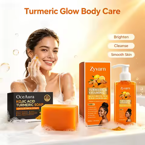 OceAura Kojic Acid Turmeric Soap & Vitamin C Shower Gel Set Even Skin Tone Deep Cleansing Moisturizi