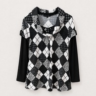 [PRELOVED] Long Sleeve Hijab Blouse Gothic Black White Checkered Plaid