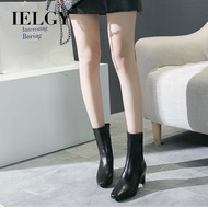 IELGY [Size 35-39] Martin boots female whiteBlackankle boots with square toe low heeled