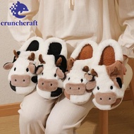 CRUNCHCRAFT​ 1 pair Cow Plush Slippers, Non-slip Toe Wrap Winter Fluffy Slippers, Thick Sole Slipper